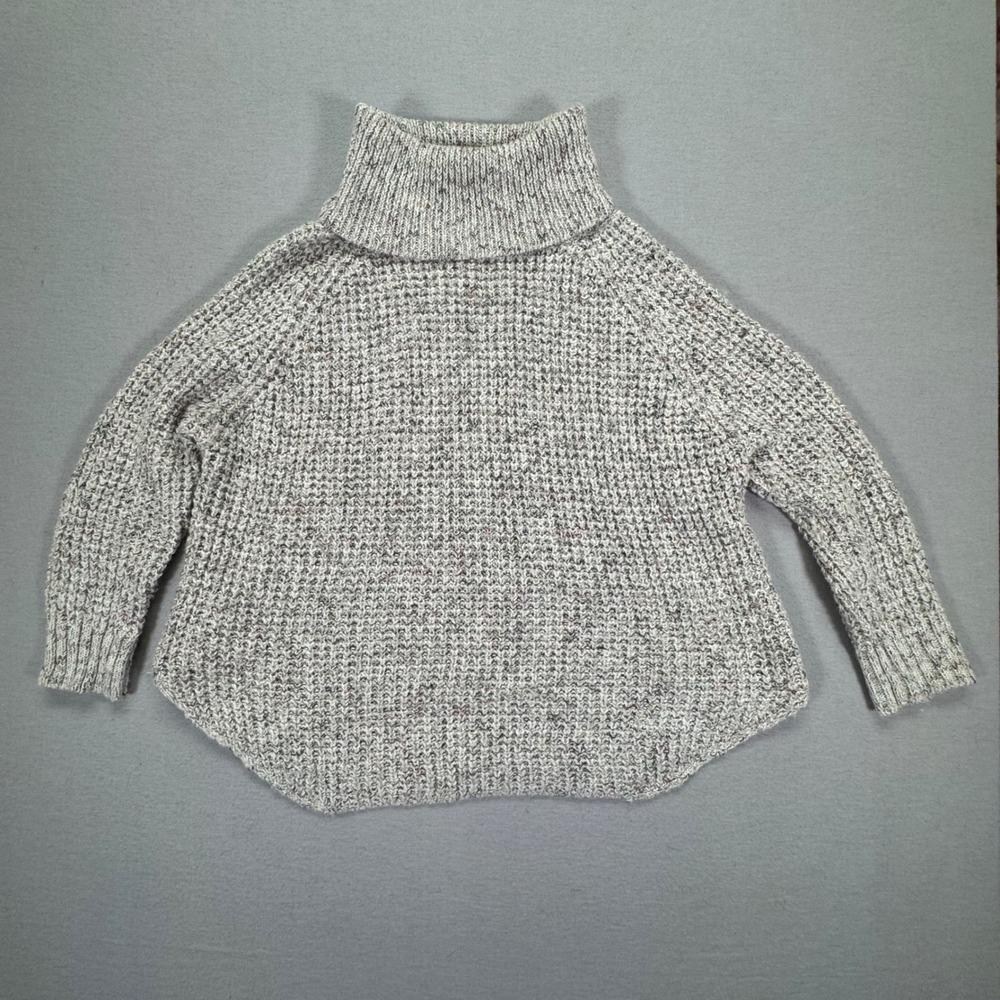 Free People Womens Sweater Oversized Grey Marled Waffle Knit Turtleneck S/P